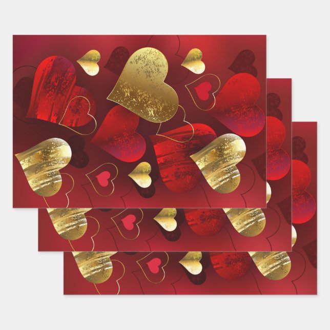 Goldene und rote Valentine Geschenkpapier Set (Set)