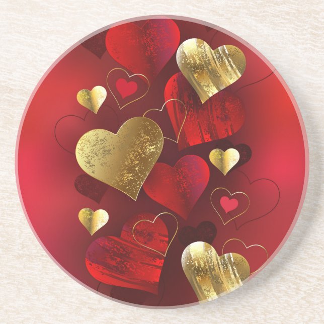 Goldene und rote Valentine Getränkeuntersetzer (Vorne)