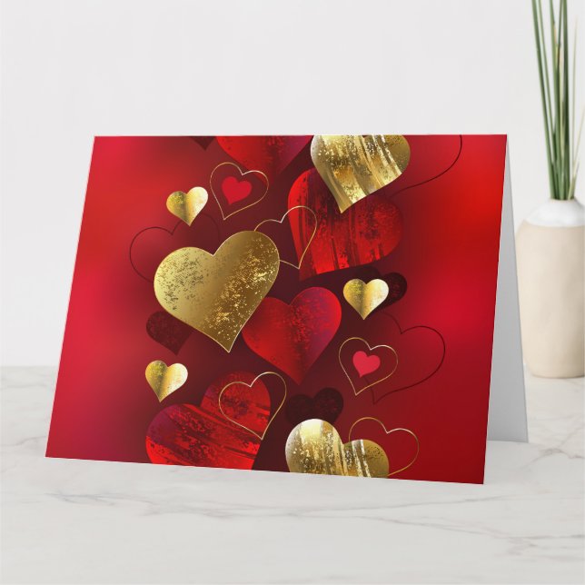 Goldene und rote Valentine Karte (Vorderseite)