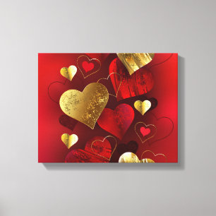 Goldene und rote Valentine Leinwanddruck