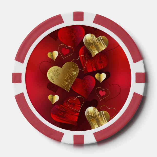 Goldene und rote Valentine Pokerchips (Vorderseite)