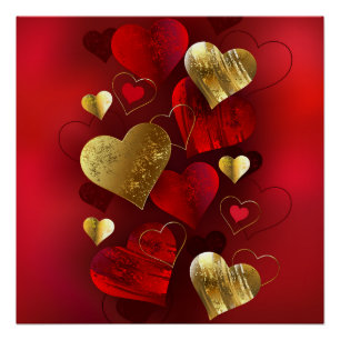 Goldene und rote Valentine Poster