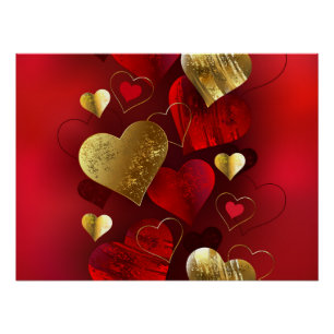 Goldene und rote Valentine Poster