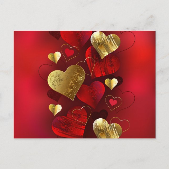Goldene und rote Valentine Postkarte (Vorderseite)