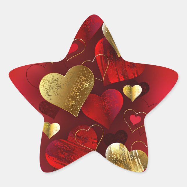 Goldene und rote Valentine Stern-Aufkleber (Vorderseite)