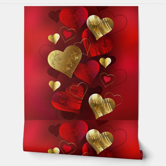 Goldene und rote Valentine Tapete (Abrollen)