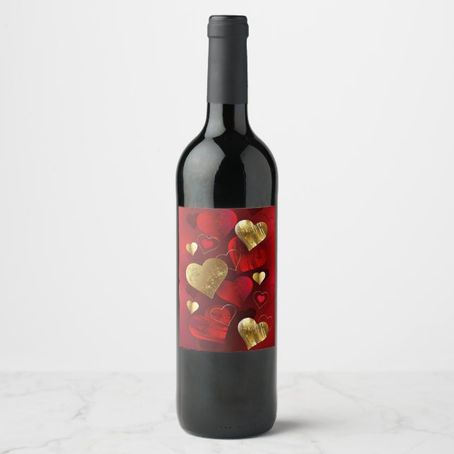 Goldene und rote Valentine Weinetikett (Vorderseite)