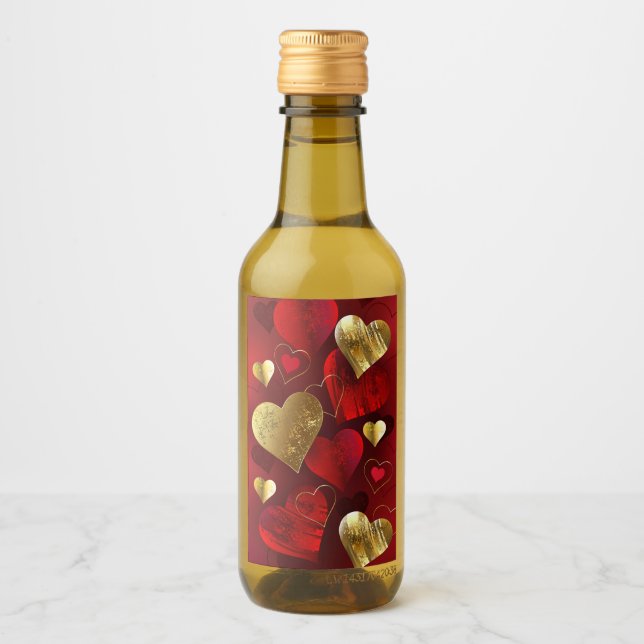 Goldene und rote Valentine Weinetikett (Vorderseite)