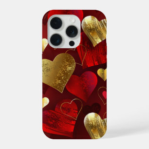 Goldene und rote Valentinskarten iPhone 15 Pro Hülle