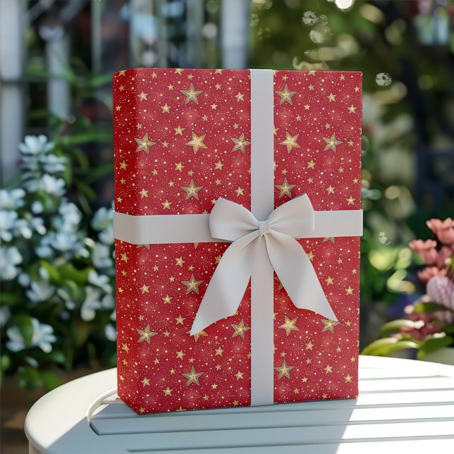 Goldene und rote Weihnachtsstern-Muster Geschenkpapier (Von Creator hochgeladen)