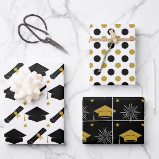 Goldene und schwarze Abschlussfeier  Geschenkpapier Set