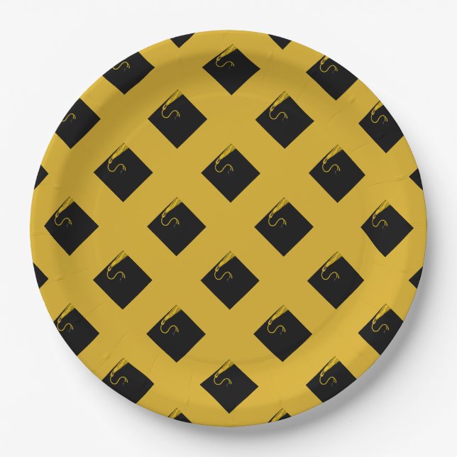 Goldene und schwarze Abschlussfeier Pappteller (Vorderseite)