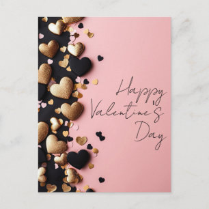 Goldene und schwarze Herzen auf rosa Valentinsgrun Postkarte