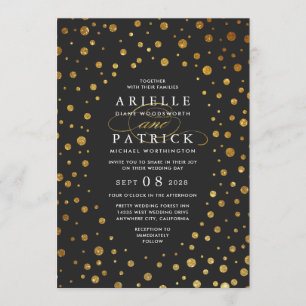 Goldene und schwarze Konfetti-Folie Hochzeitseinla Einladung