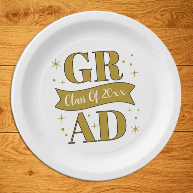 Goldene und weiße Abschlussfeier Pappteller (Von Creator hochgeladen)