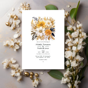 Goldene und weiße Blumenhochzeit Einladung