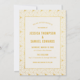 Goldene und weiße geometrische Art Deco Hochzeit  Einladung