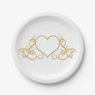 Goldene und weiße Liebe Herzhochzeit Pappteller