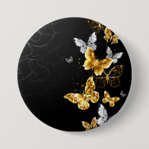 Goldene und weiße Schmetterlinge Button