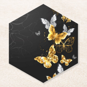 Goldene und weiße Schmetterlinge Untersetzer