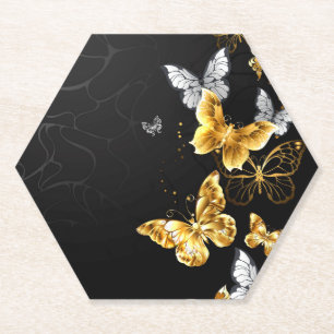Goldene und weiße Schmetterlinge Untersetzer