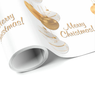Goldene und weiße Weihnachtskugeln mit individuell Geschenkpapier