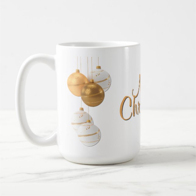 Goldene und weiße Weihnachtskugeln mit individuell Kaffeetasse (Links)