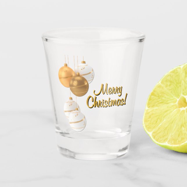 Goldene und weiße Weihnachtskugeln mit individuell Schnapsglas (Vorderseite)