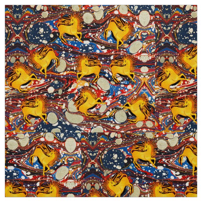 GOLDENE UNICORNS , ROTE BLAUE MARBLED EFFEKTE,KREI STOFF (Muster)
