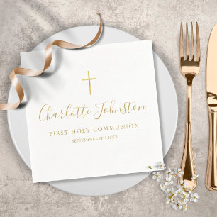 Goldene Unterschrift Schrift Erstkommunion Serviette