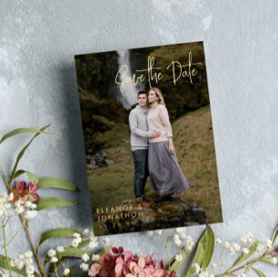 Goldene Unterschrift Schrift Foto Save the Date Folieneinladung