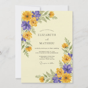 Goldene Veilchen-Ranunculus-Eukalyptus-Hochzeit Einladung