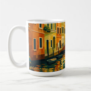 Goldene Venedig-Kanalbrücke-Sonnenuntergangs-Illus Kaffeetasse