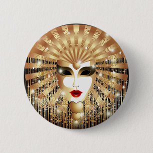 Goldene Venedig Karneval Party Maske Button