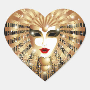 Goldene Venedig Karneval Party Maske Herz-Aufkleber