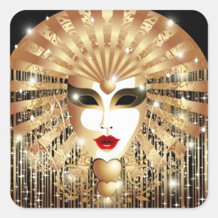 Goldene Venedig Karneval Party Maske Quadratischer Aufkleber