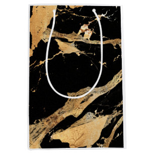 Goldene Venen auf schwarzmarmorAbstrakter Luxe Tex Mittlere Geschenktüte