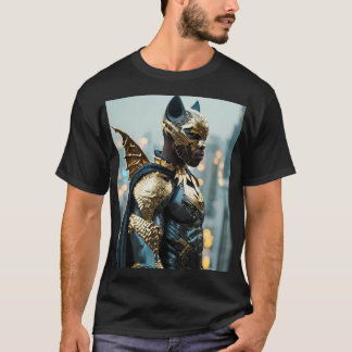 Goldene Vergeltung: Afrikanischer Bat Man im Cyber T-Shirt