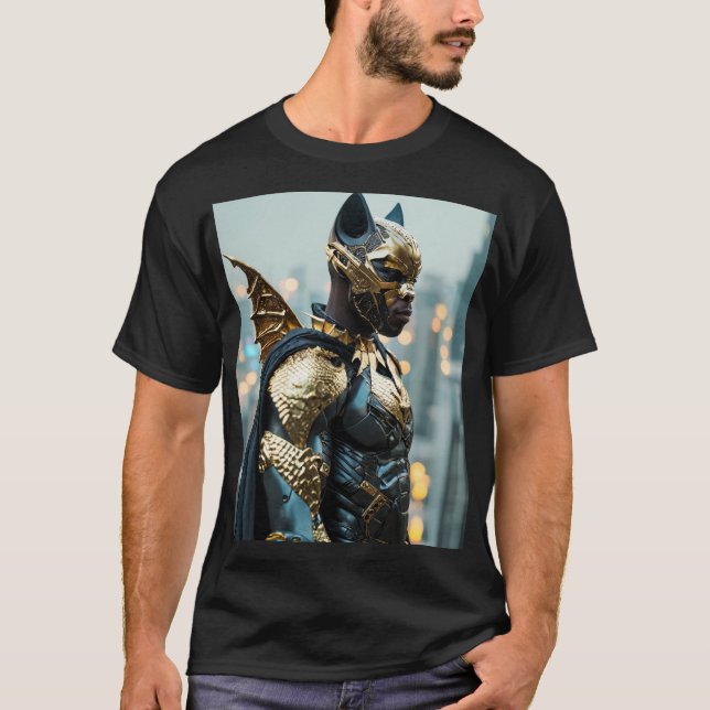 Goldene Vergeltung: Afrikanischer Bat Man im Cyber T-Shirt (Vorderseite)