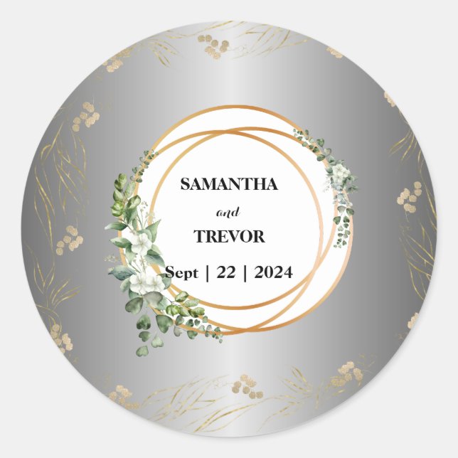 Goldene Verzauberung: Personalisierter botanischer Runder Aufkleber (Vorderseite)