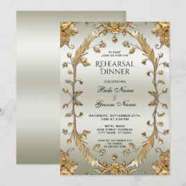 Goldene Verzierte Blume Probe Abendessen Einladung