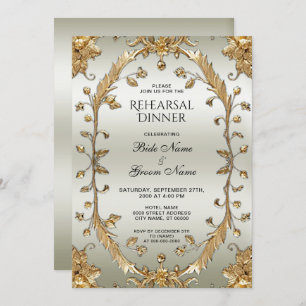 Goldene Verzierte Blume Probe Abendessen Einladung