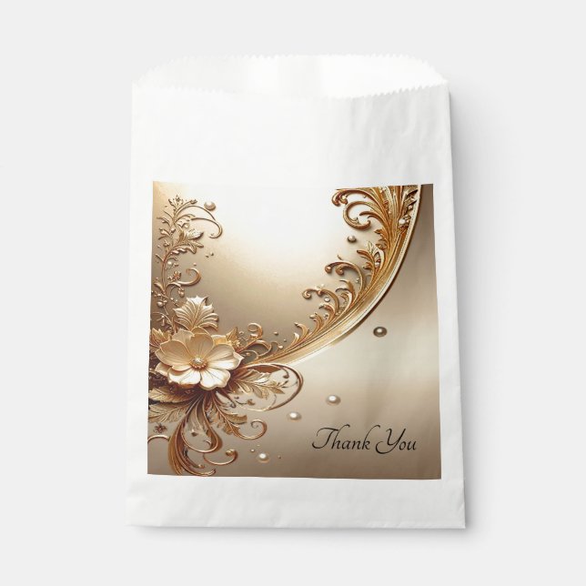 Goldene Verzierte Blumen Geschenktüte Geschenktütchen (Vorderseite)