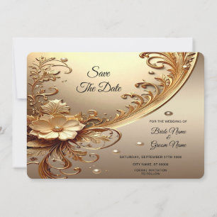 Goldene Verzierte Blumen Hochzeitseinladung Vorab Save The Date