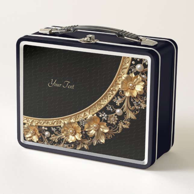 Goldene verzierte Blumen Lunchbox (Vorderseite)