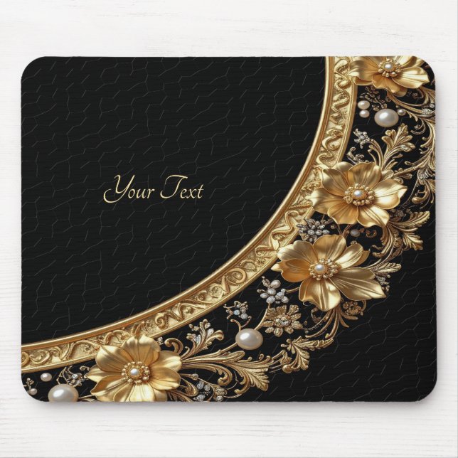 Goldene Verzierte Blumen-Mauspad Mousepad (Vorne)