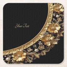 Goldene Verzierte Blumen Papier Untersetzer