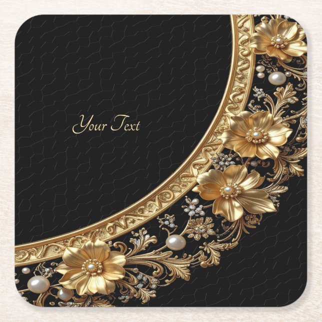 Goldene Verzierte Blumen Papier Untersetzer (Vorderseite)