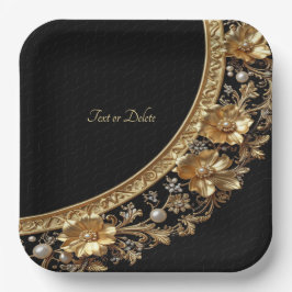 Goldene Verzierte Blumen Papierplatte Pappteller