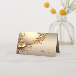 Goldene Verzierte Blumen-Platzkarte Platzkarte